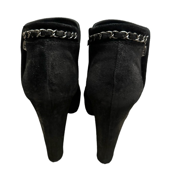 CHANEL Black Distressed Suede Chain Detail Ankle Boots Shoes 39 - Picture 4 of 9
